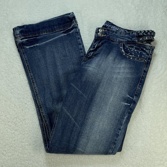Mudd Jeans Delicious Curves Womens Sz 13 Blue Flare Leg Mid Rise Rhinestones - Picture 1 of 12